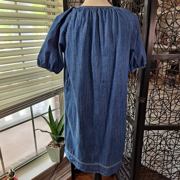 Free Assembly Size Small Denim Dress Short Sleeve V-Neck Medium Blue EUC - Picture 8 of 13